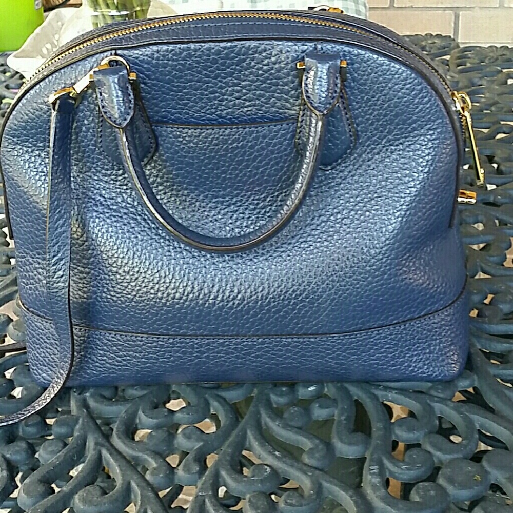 New Condition Michael Kors Smythe Large Dome Satchel NAVY/GOLD